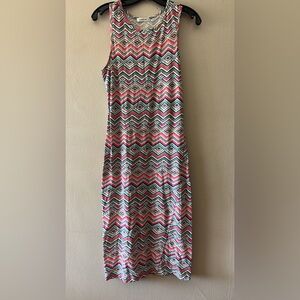 Cherish Sleeveless Maxi Dress in Pink, Teal & White Geometric Print